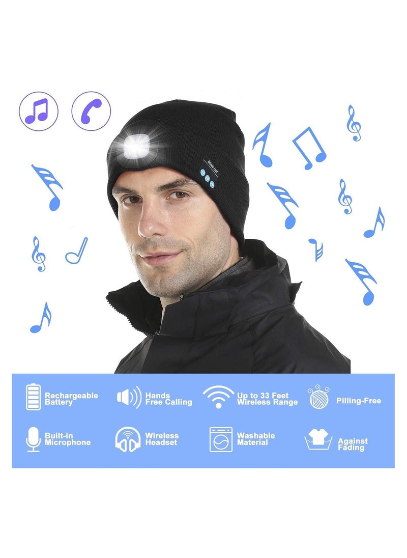 Generic - Bluetooth Beanie Hat with LED Light & Speakers, Perfect for Running & Hiking, Great  Gift for Men, Women & Teens, Black - Image 1