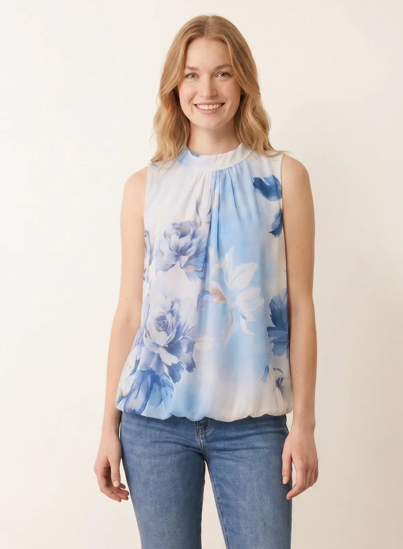 بلو فانيلا Sleeveless High Neck Puffball Blouse