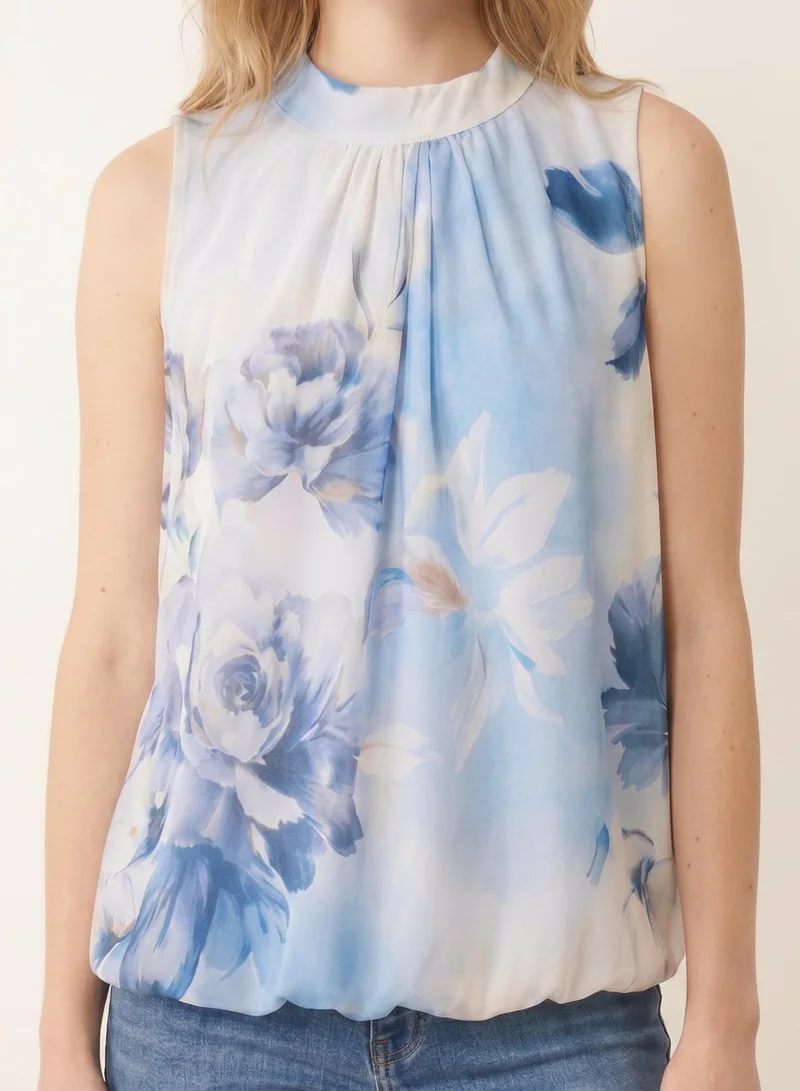 بلو فانيلا Sleeveless High Neck Puffball Blouse