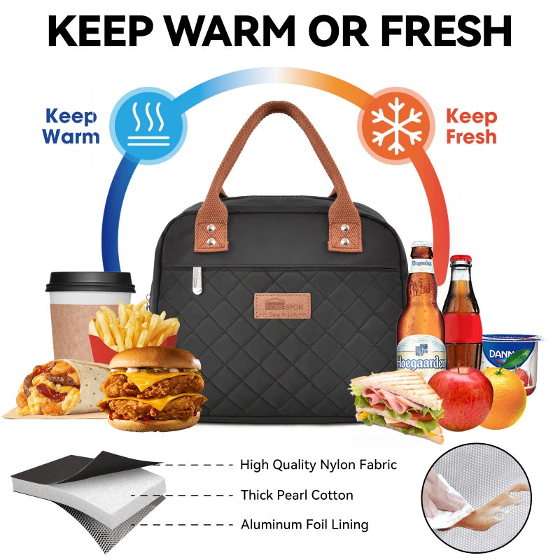 HOMESPON Insulated Lunch Bag for Women Men Adults Lunch Tote with Front Pocket Lunch Box Container Cooler Bag for Work Picnic (Black) - Image 4