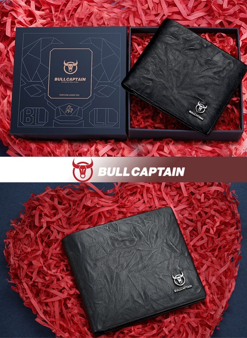 BULLCAPTAIN Men's Genuine Leather Wallet - RFID Blocking Bifold with Luxury Gift Box - Black - Image 3