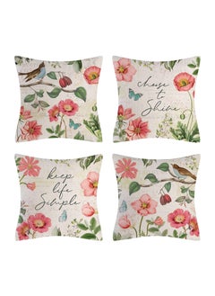Y&D Throw Pillow Covers, Set of 4 Spring Flower Covers Linen Decorative Cases for Sofa Couch Living Room Outdoor (45 * 45 cm, Pink Flower)  - Image 1
