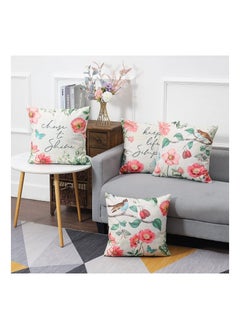 Y&D Throw Pillow Covers, Set of 4 Spring Flower Covers Linen Decorative Cases for Sofa Couch Living Room Outdoor (45 * 45 cm, Pink Flower)  - Image 3