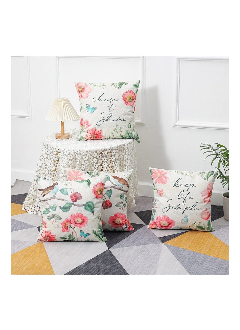 Y&D Throw Pillow Covers, Set of 4 Spring Flower Covers Linen Decorative Cases for Sofa Couch Living Room Outdoor (45 * 45 cm, Pink Flower)  - Image 4