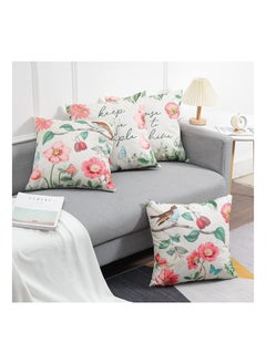 Y&D Throw Pillow Covers, Set of 4 Spring Flower Covers Linen Decorative Cases for Sofa Couch Living Room Outdoor (45 * 45 cm, Pink Flower)  - Image 2