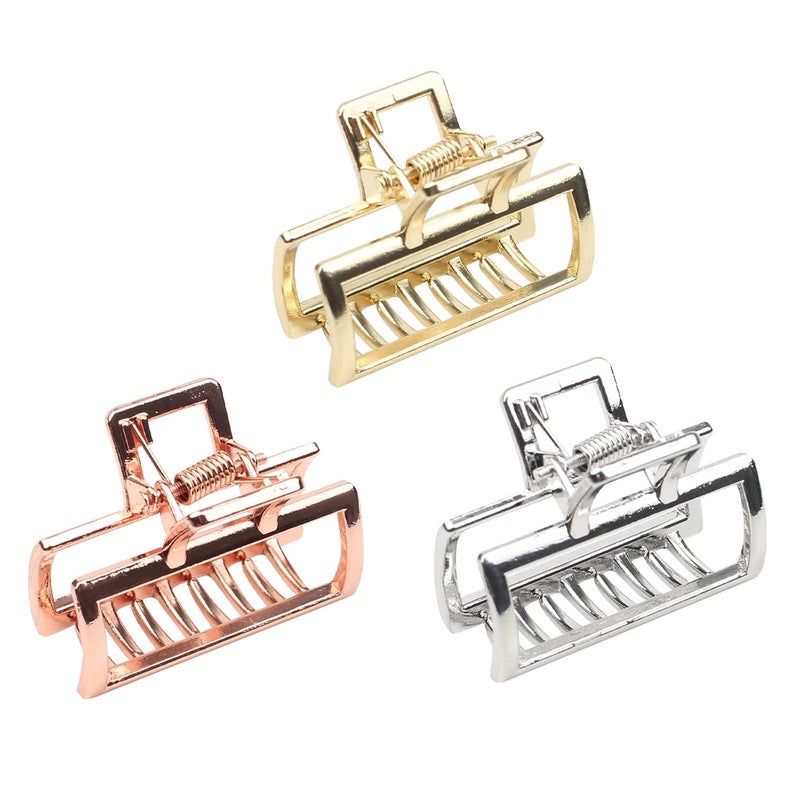VinBee Small Claw Clips  3 PACK Strong Grip Hair Clips for Women Small Metal Claw Hair Clips for Thick Hair 11  157 inches Silver  Gold  Rose Gold