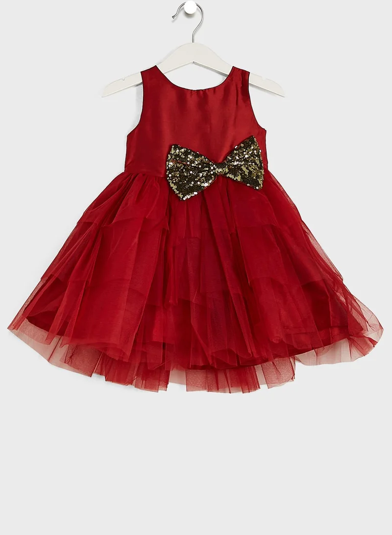 Pinata Girls Evening Wear Layered Dress With Bow Detailing On Waist