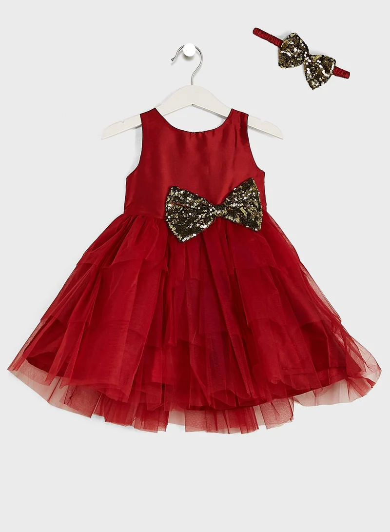 Pinata Girls Evening Wear Layered Dress With Bow Detailing On Waist