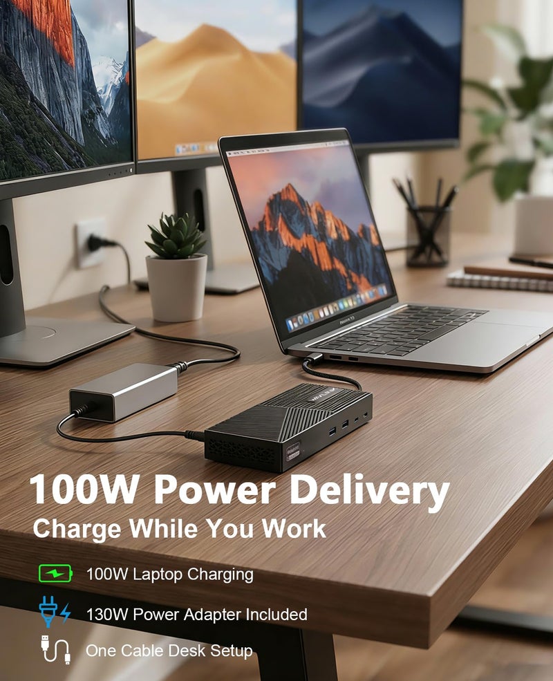 WAVLINK USB-C Triple Monitor Docking Station for MacBook M1-M5/Neo & Windows â€“ 100W PD, 3Ã—HDMI/2Ã—DisplayPort, 6x10Gbps USB Ports, Gigabit Ethernet, Ideal for Workstation & Home Office - Image 4