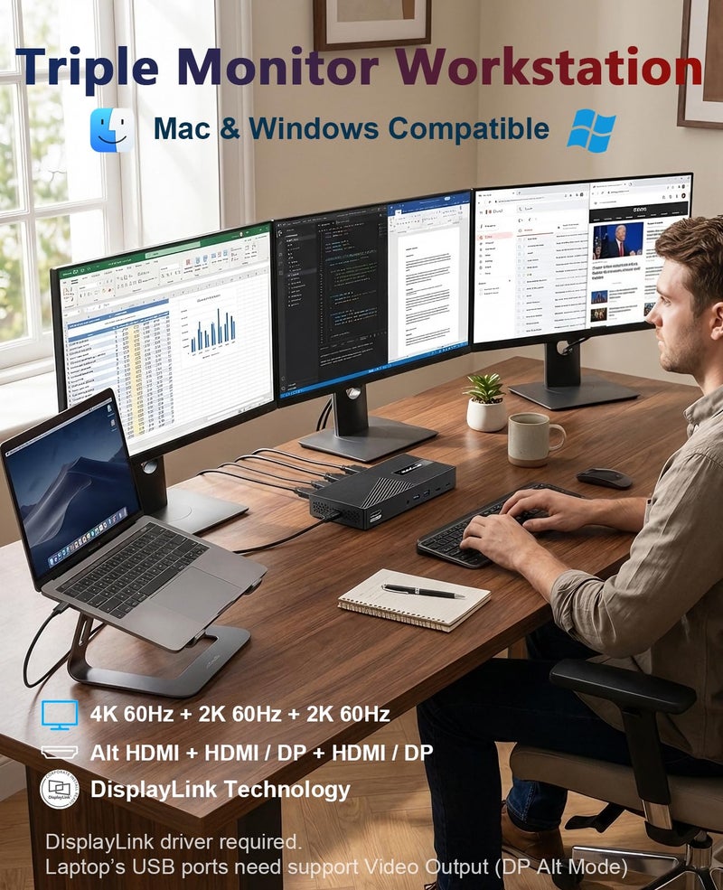 WAVLINK USB-C Triple Monitor Docking Station for MacBook M1-M5/Neo & Windows â€“ 100W PD, 3Ã—HDMI/2Ã—DisplayPort, 6x10Gbps USB Ports, Gigabit Ethernet, Ideal for Workstation & Home Office - Image 3