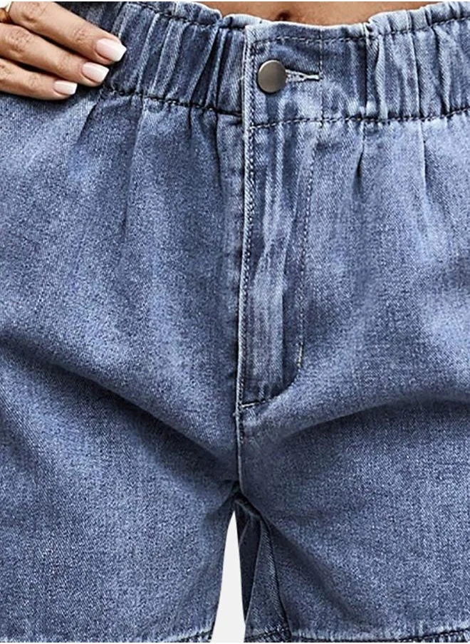 يونيكي Blue Solid Denim Shorts