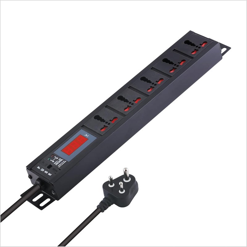 MX 5 Outlet Universal Power Strip with Live Voltage Display 616 AMP Parameter 30W265V WallRack Mount Built in Fuse Master Switch Wall Mount Heavy Duty 15m Power Cord - Image 1