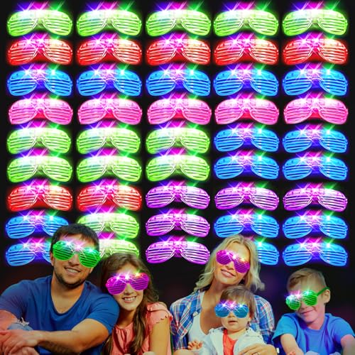 SHQDD 38PCS LED Glasses Light Up Glasses 5 Colors 3 Light Modes Glow in The Dark Party Supplies Neon Party Favors for Birthday Gifts Party Decorations New Year Carnival - Image 1