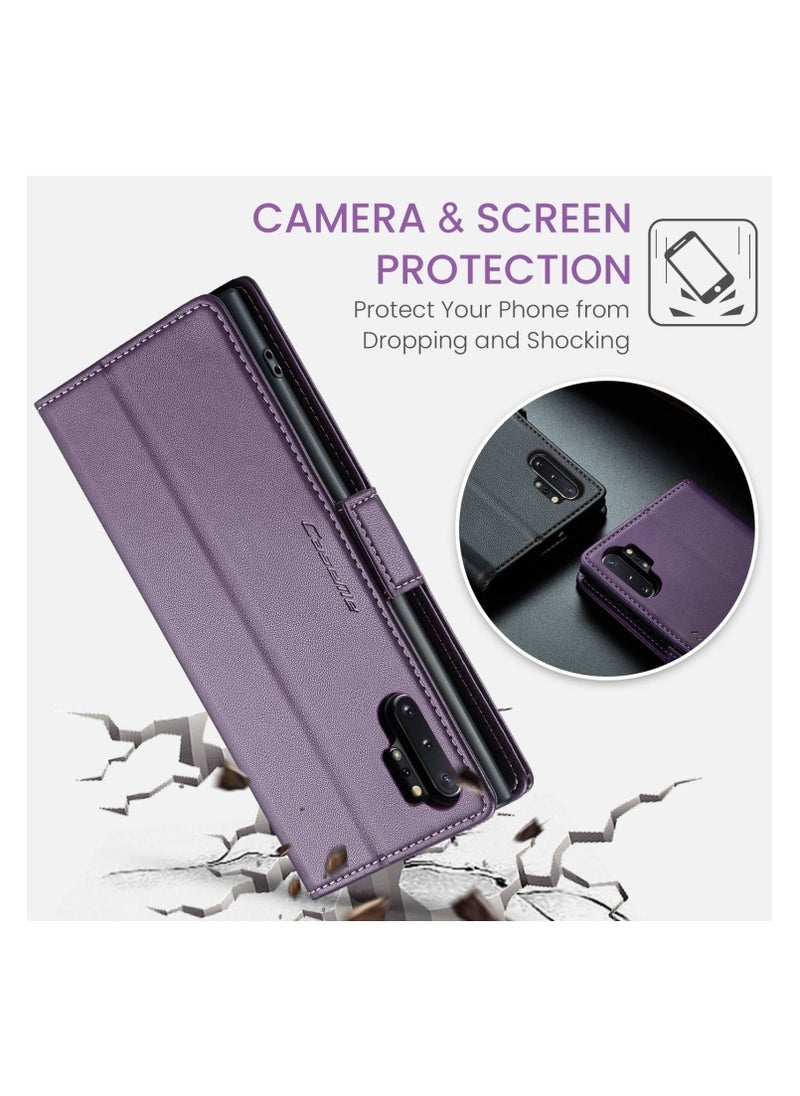 CaseMe Flip Wallet Case For Samsung Galaxy Note 10Plus [RFID Blocking] PU Leather Wallet Flip Folio Case with Card Holder Kickstand Shockproof Phone Cover (Purple)  - Image 3
