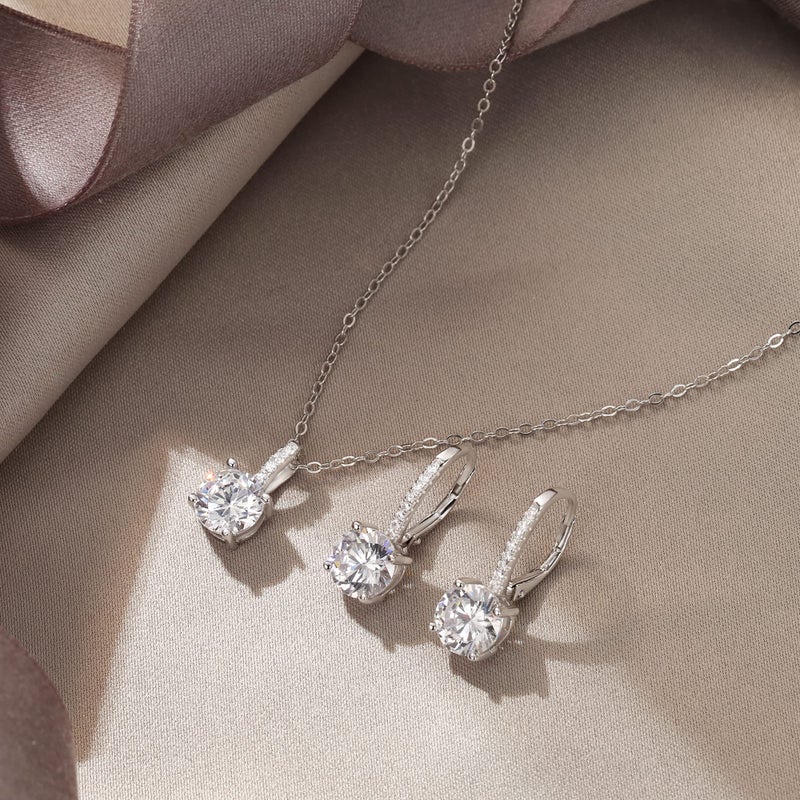 EVER FAITH Wedding Jewelry Set for Bridal Bridesmaid, 925 Sterling Silver Sparkly Round Cut White CZ Birthstone Hypoallergenic Necklace Earrings Sets - Image 5