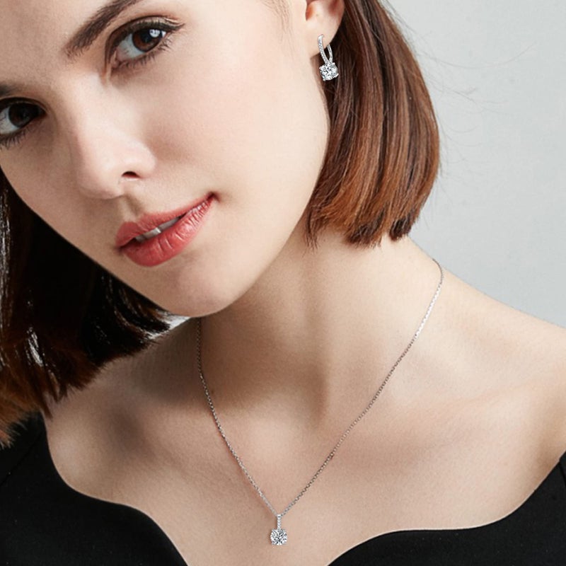 EVER FAITH Wedding Jewelry Set for Bridal Bridesmaid, 925 Sterling Silver Sparkly Round Cut White CZ Birthstone Hypoallergenic Necklace Earrings Sets - Image 3