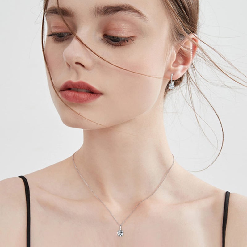 EVER FAITH Wedding Jewelry Set for Bridal Bridesmaid, 925 Sterling Silver Sparkly Round Cut White CZ Birthstone Hypoallergenic Necklace Earrings Sets - Image 2