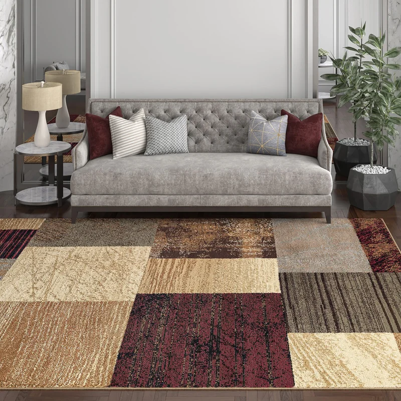 فاجونيك Modern Colorful Square Patterned Digital Printed Carpet Non-Slip Based Washable Carpet
