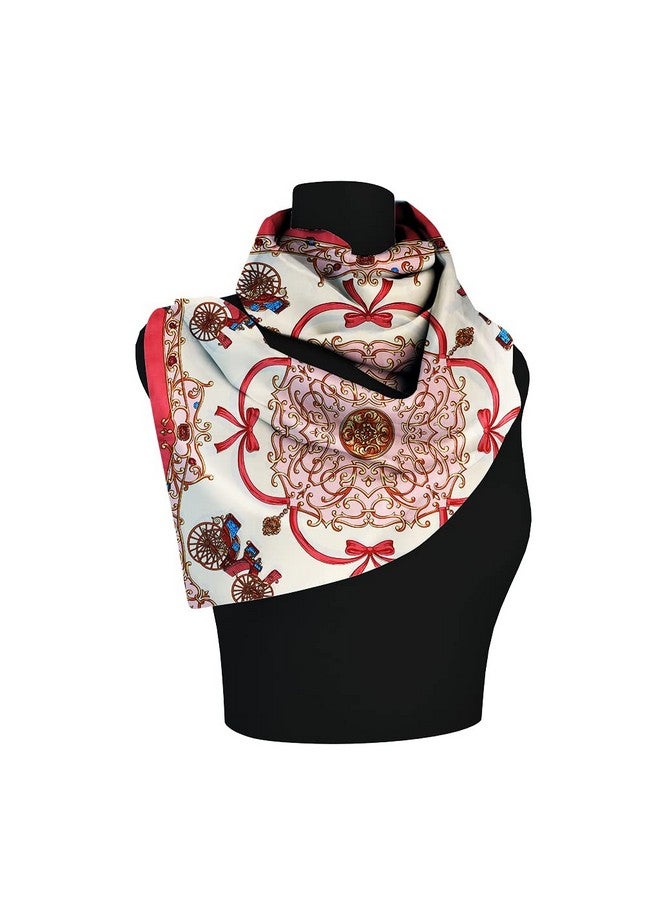 Threads & Yarn Scarf for Women Square Satin Silk Like Fashion Accessory Scarves Hijab Wraps Headscarf Size 90 x 90 cms (Pink Cream) - Image 2