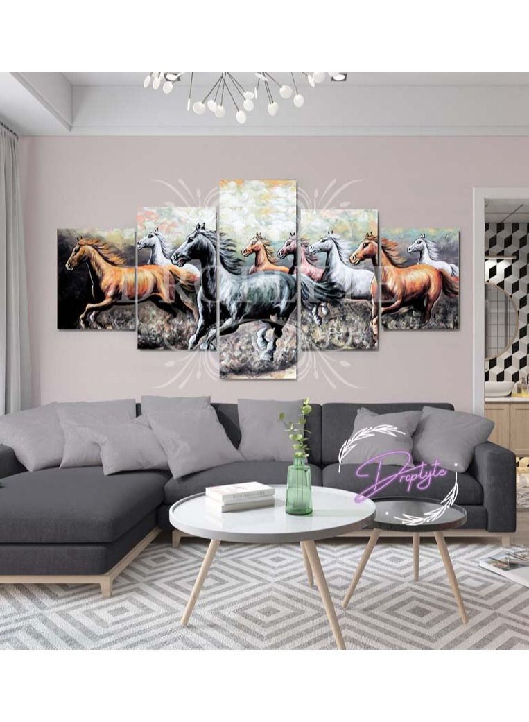 Droplyte 5 Piece Horses Painting Wall Art Wall Decor Card Board MDF Home Decor  - Image 1