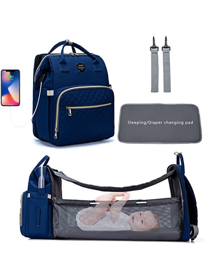 GT-Wheel Diaper Bag Backpack with Travel Bassinet, Detachable Foldable Baby Bed for Bady Toddler, 3 in-1 Nappy Bag Changing Station, Travel Baby Bag with Crib, Shade Cloth, Mattress - Image 1
