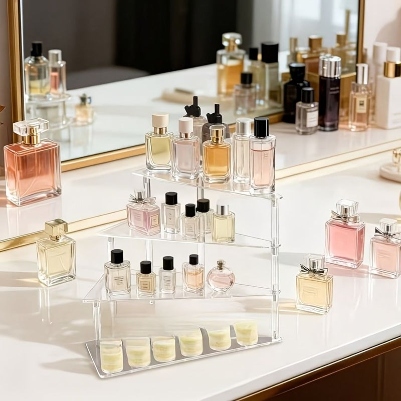 حامل منظم مستحضرات التجميل الأكريليكي متعدد الطبقات، 4 طبقات، رف عرض عطور شفاف - Image 2