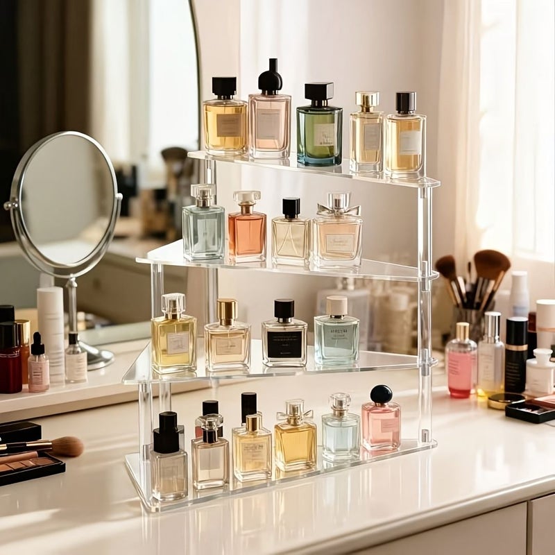 حامل منظم مستحضرات التجميل الأكريليكي متعدد الطبقات، 4 طبقات، رف عرض عطور شفاف - Image 1