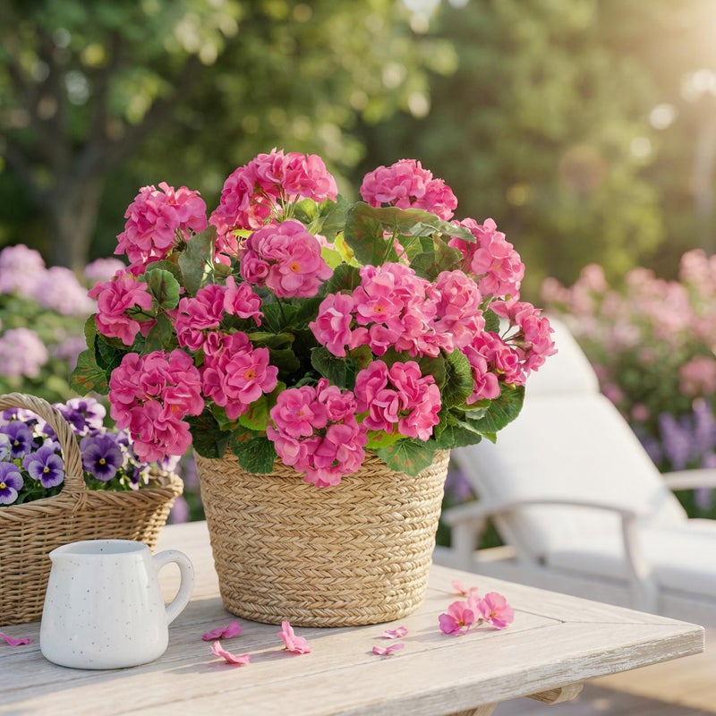 Uqueeten 4pcs Fake Flower Artificial Geranium,Artificial Flowers for Outdoors, Geraniums Artificial Flowers Realistic,Artificial Geraniums for Outdoors Fake Plant Decoration 14.4"(Rose Red) - Image 3