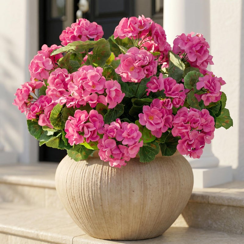 Uqueeten 4pcs Fake Flower Artificial Geranium,Artificial Flowers for Outdoors, Geraniums Artificial Flowers Realistic,Artificial Geraniums for Outdoors Fake Plant Decoration 14.4"(Rose Red) - Image 1