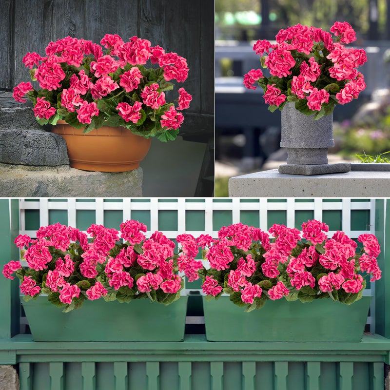 Uqueeten 4pcs Fake Flower Artificial Geranium,Artificial Flowers for Outdoors, Geraniums Artificial Flowers Realistic,Artificial Geraniums for Outdoors Fake Plant Decoration 14.4"(Rose Red) - Image 5