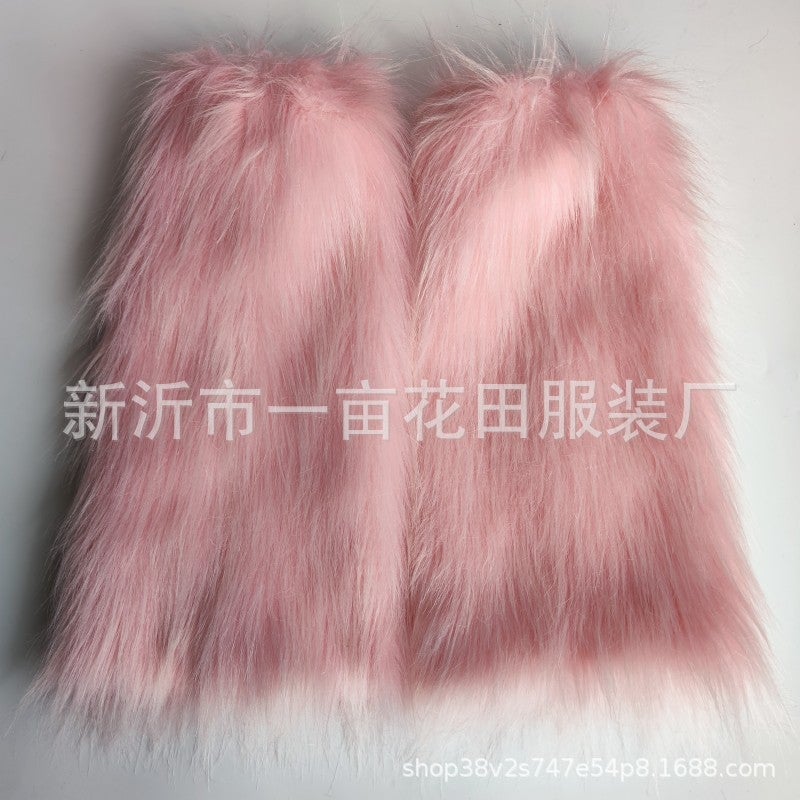 Sweet Y2K Plush Leg Warmers Millennial Fuzzy Socks Pink  - Image 1