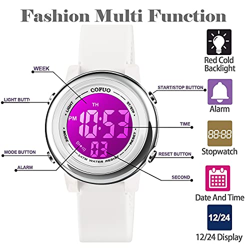 cofuo Kids Digital Sport Waterproof Watch for Girls Boys, Kid Sports Outdoor LED Electrical Watches with Luminous Alarm Stopwatch Child Wristwatch - Image 3