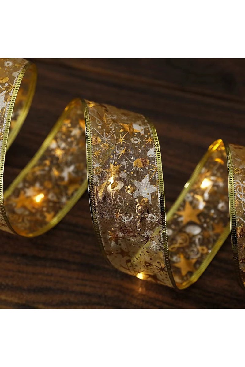 VUCATIN Christmas Ribbon Lights 32.8ft 100 LED Lights Christmas Tree Ribbon Fairy Lights Battery Operated Xmas String Light for Christmas Tree Party Indoor Outdoor Decorations (Gold-10M Warm Light) - Image 5