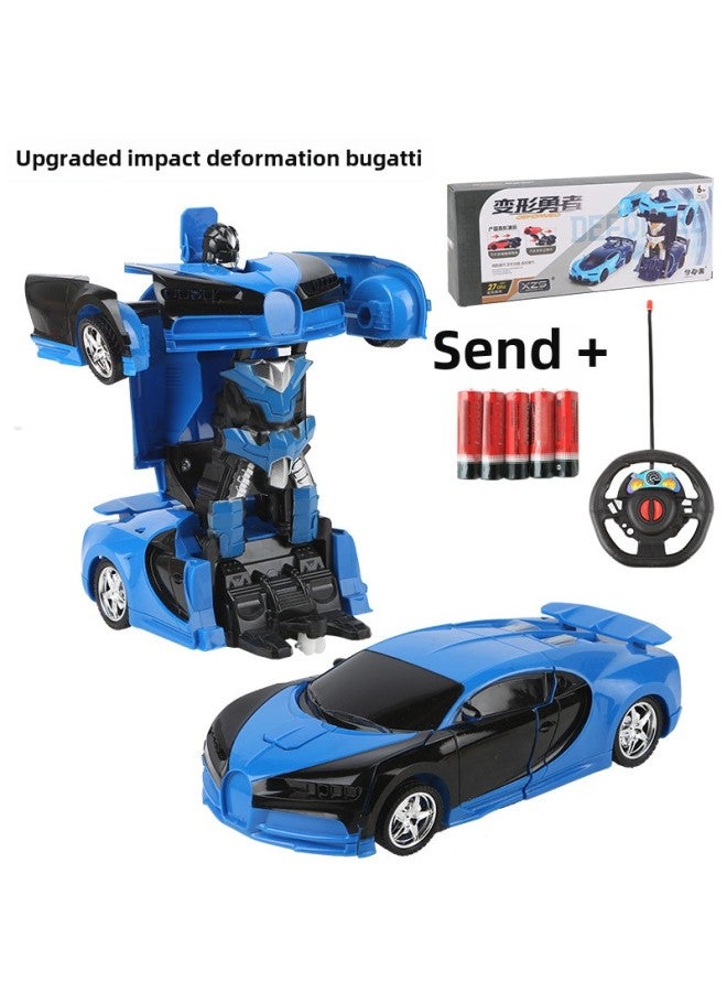 Remote Control Car Toy - Mini Tank Turret Cannon - 2.4ghz Radio Control Indoor Outdoor Play Ready-to-run-Color:Upgraded Bugatti-dark Blue (impact Deformation With Remote Control + Send 5 Ordinary Batteries)-Proportion:Official Standard  - Image 1