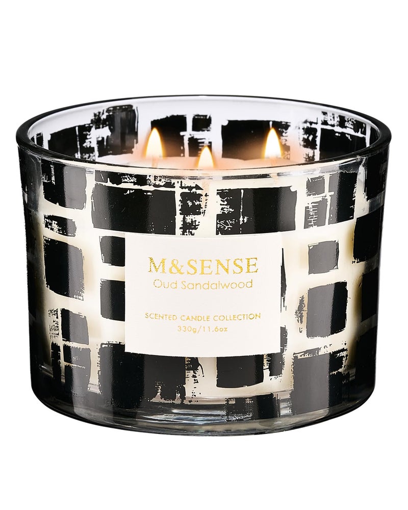 M&SENSE Oud Sandalwood Scented Candle,11.6oz Natural Soy Wax,Non Toxic for Home, 3 Wick Jar Candle, Up to 60 Hours Burn time, Home Decor,Candles for Home Scented - Image 1