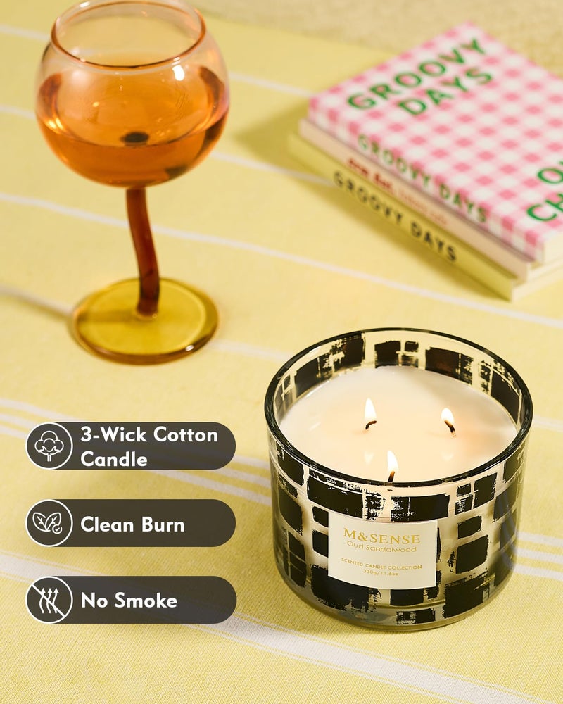 M&SENSE Oud Sandalwood Scented Candle,11.6oz Natural Soy Wax,Non Toxic for Home, 3 Wick Jar Candle, Up to 60 Hours Burn time, Home Decor,Candles for Home Scented - Image 5