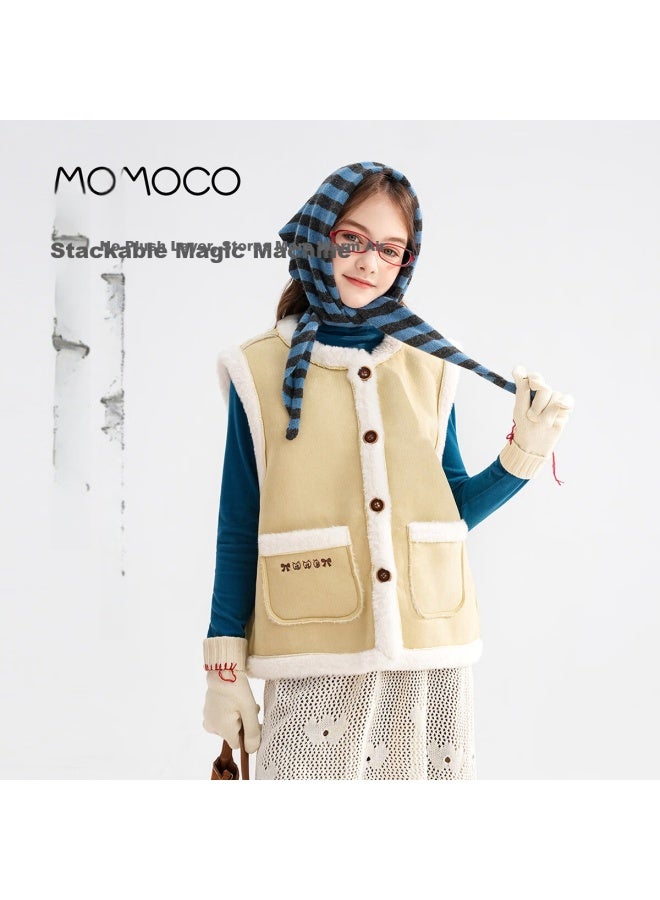 Momoco Kids Girls Vest  Winter Fashion Korean Style Suede Vest Mustard Yellow 110 - Image 1