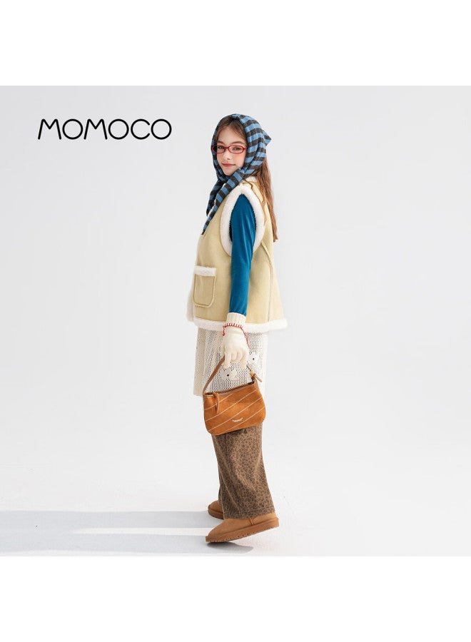 Momoco Kids Girls Vest  Winter Fashion Korean Style Suede Vest Mustard Yellow 110 - Image 3