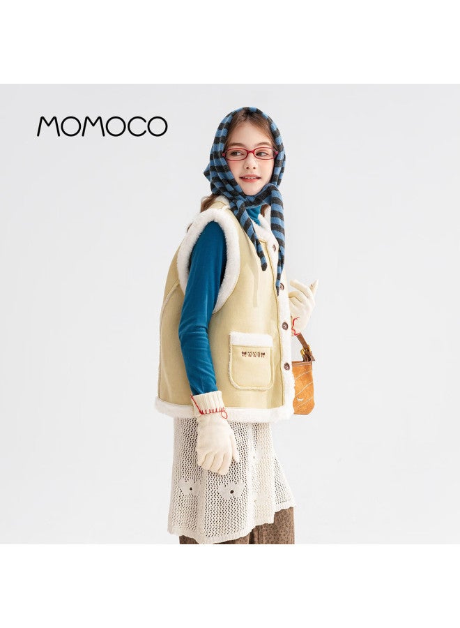 Momoco Kids Girls Vest  Winter Fashion Korean Style Suede Vest Mustard Yellow 110 - Image 2