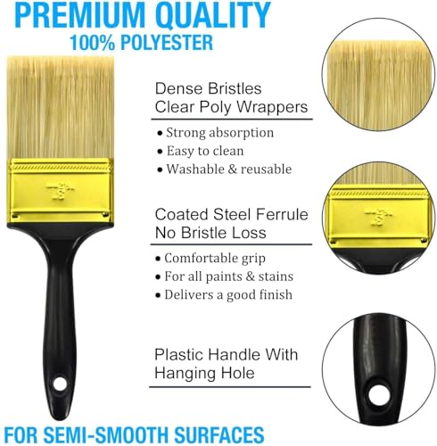 Greatandrew Great Andrew Paint Brushes, 30 PCS Great Value Multi use(3" 2" 1.5" 1" Flat &1.5" Angled) Paint Brush Pack, Paint Brushes Set for Home Furniture Fences Wall Trim - Image 5