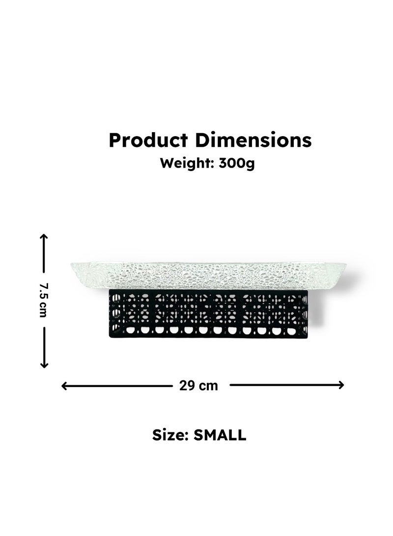 Raz Small/Black Acrylic Decorative Tray with Rattan-Inspired Caning Base - Display Stand with Metal Frame  - Image 5
