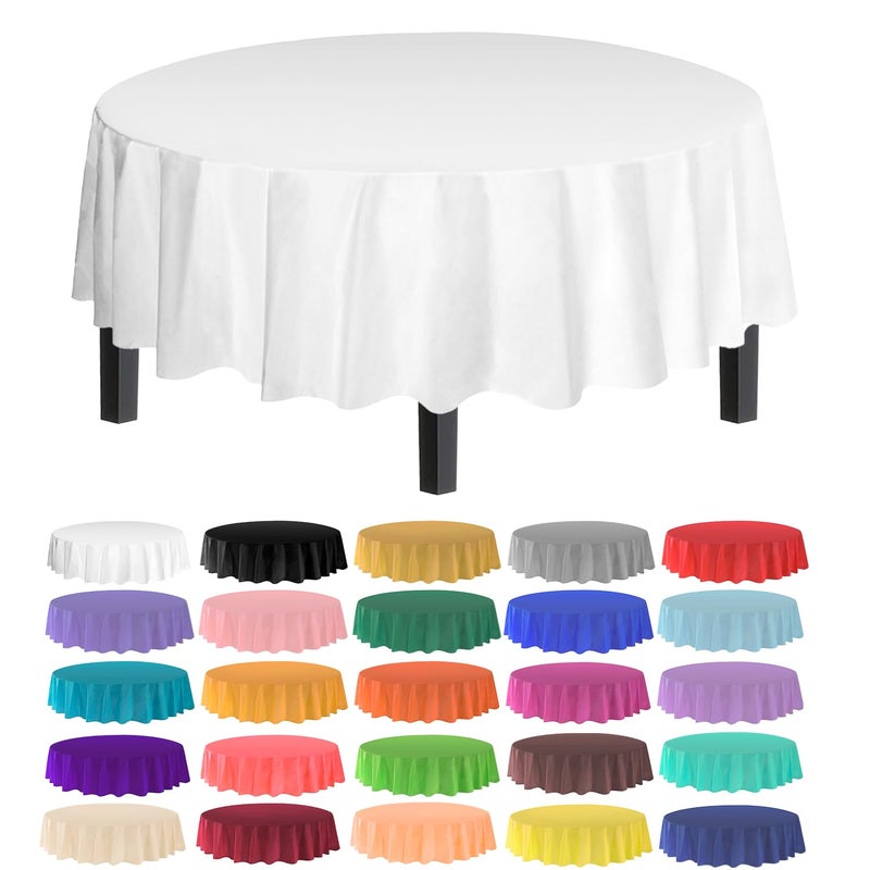allgala Table Cover Water Proof Disposable Tablecloth6PK Round 84White  for Party Birthday Wedding Picnic Fiesta Home Party Decorations