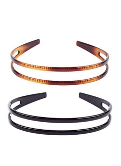 Fodattm Set of 2 Women Hard Plastic Headband Hair Hoop Black and Brown High-grade Headwear Hairband (Style F#)  - Image 1
