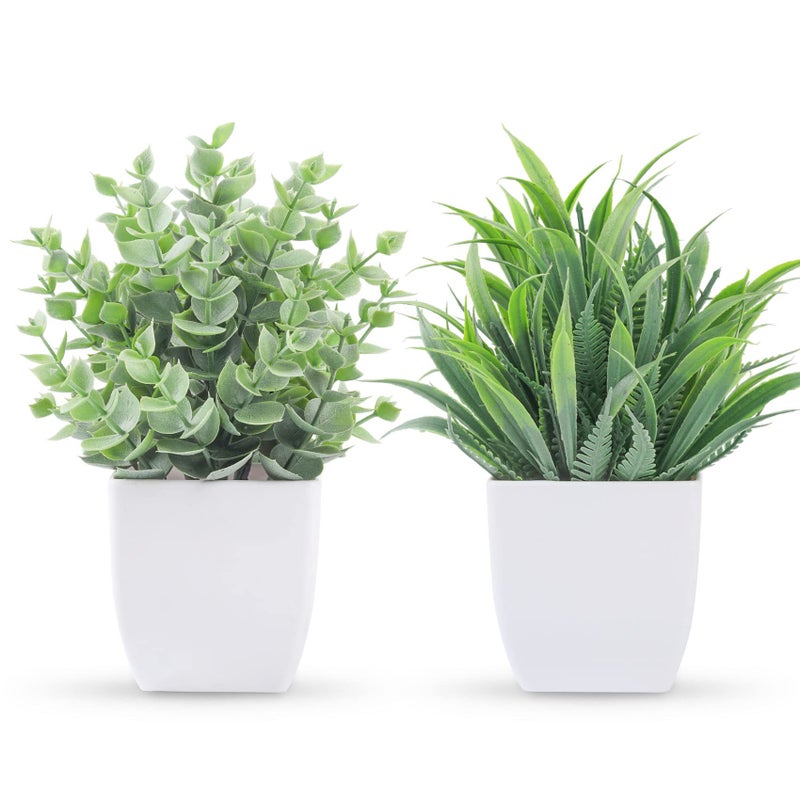 Der Rose 2 Pack Small Fake Plants Mini Artificial Potted Plants for Table Desk Home Laundry Room Bathroom Office Decor - Image 1