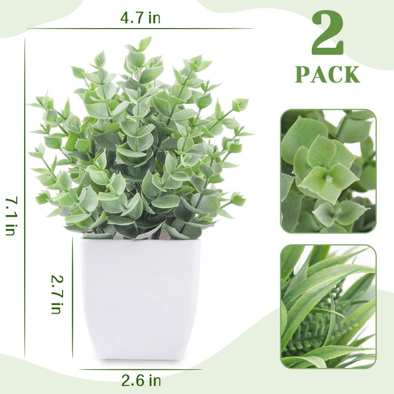 Der Rose 2 Pack Small Fake Plants Mini Artificial Potted Plants for Table Desk Home Laundry Room Bathroom Office Decor - Image 2
