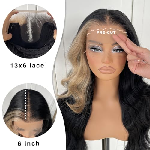 MITIMES 13x6 Skunk Stripe Wig Glueless Lace Front Wigs Pre Plucked Synthetic Body Wave blonde wig Wear and Go lace front wig for black women - Image 5