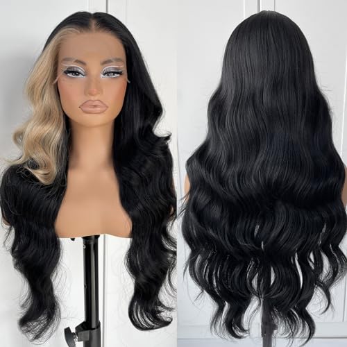 MITIMES 13x6 Skunk Stripe Wig Glueless Lace Front Wigs Pre Plucked Synthetic Body Wave blonde wig Wear and Go lace front wig for black women - Image 3