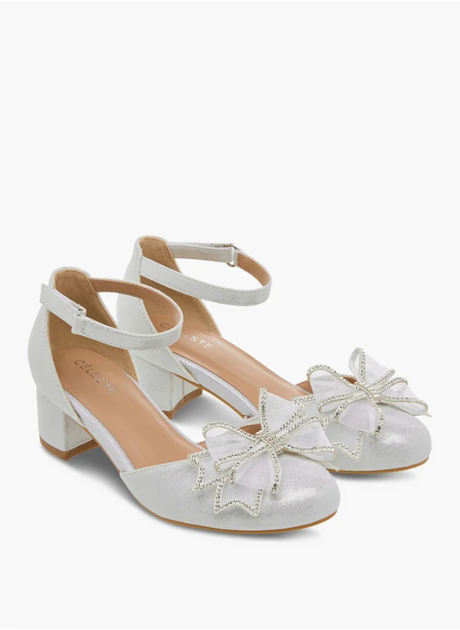 سيليست Bow Embellished Closed Feet Shoes with Hook and Loop Closure
