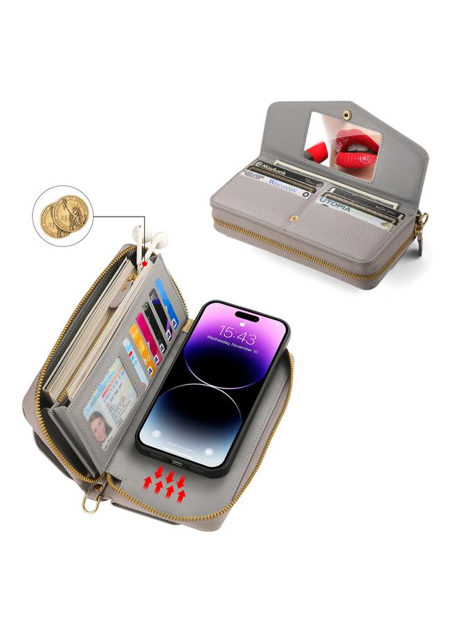 اس-توب جراب هاتف iPhone 14 MagSafe Crossbody متعدد الوظائف بسحاب محفظة من جلد الليتشي - Image 3