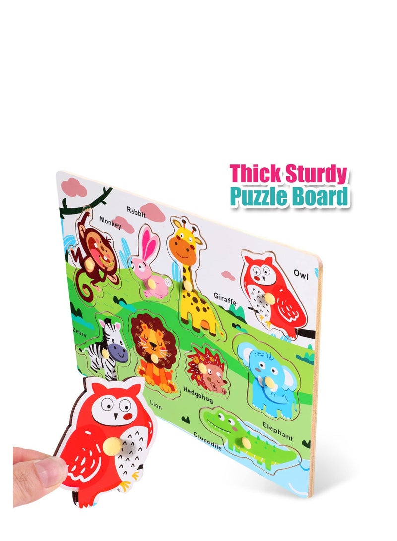 Wooden Puzzles Farm Animals Jigsaws Puzzle Toys for Kids Wooden Toy Peg Puzzle Traffic Numbers Puzzle Early Education Games Gifts Toddler Toys for Girls Boys 3 Pack - Image 4